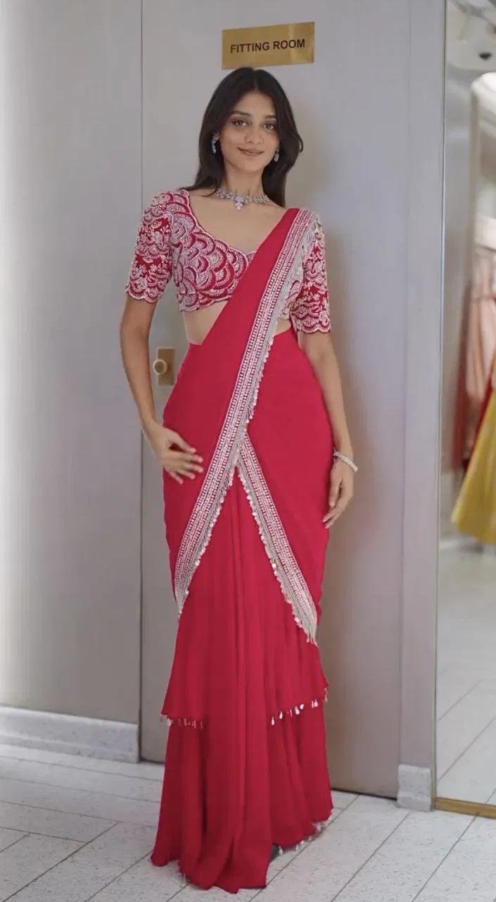 Beautiful Chinon Ready by Bt 7078 To Wear Lehenga Saree Collection